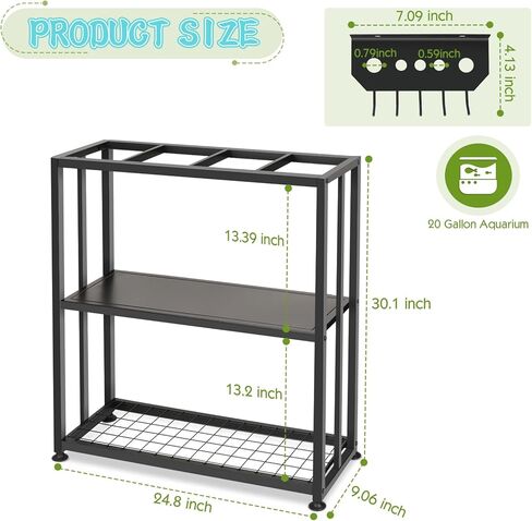 Fish Tank Stand Metal Aquarium Stand 20 Gallon Fish Tank Table with Aquarium Tank Tool Holder Suitable for Home Office, 24.8" L x 9.1" W x 30.1" H (Small) in Kuwait