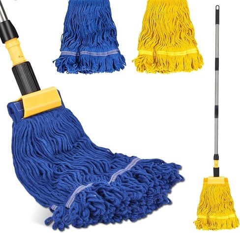 Commercial Mop, Looped-End String Wet Mop, Industrial Mop, 69" Heavy Duty Mops with 2 String Mop Heads for Floor Cleaning, Home, Kitchen, Office in Saudi Arabia