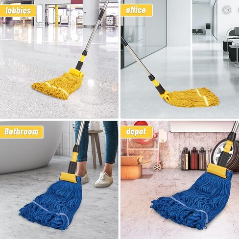 Commercial Mop, Looped-End String Wet Mop, Industrial Mop, 69" Heavy Duty Mops with 2 String Mop Heads for Floor Cleaning, Home, Kitchen, Office in Saudi Arabia