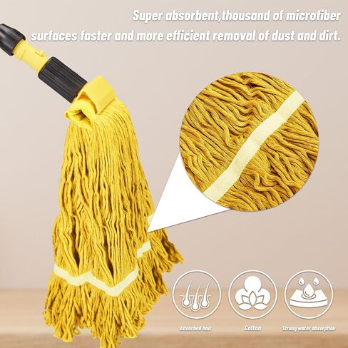 Commercial Mop, Looped-End String Wet Mop, Industrial Mop, 69" Heavy Duty Mops with 2 String Mop Heads for Floor Cleaning, Home, Kitchen, Office in Saudi Arabia