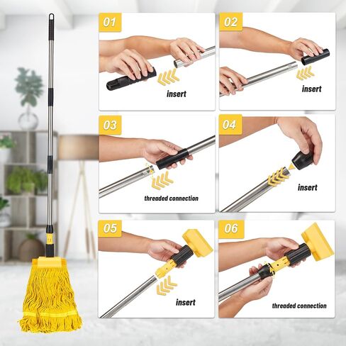 Commercial Mop, Looped-End String Wet Mop, Industrial Mop, 69" Heavy Duty Mops with 2 String Mop Heads for Floor Cleaning, Home, Kitchen, Office in Saudi Arabia