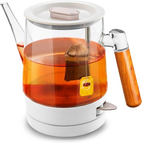 غلاية كهربائية للشاي والقهوة سعة 1.0 لتر، غلاية شاي كهربائية سريعة الغليان 1000 وات، غلاية شاي زجاجية صغيرة مع إغلاق تلقائي، إبريق شاي بمقبض خشبي فريد، خالية من مادة BPA in Kuwait