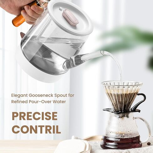 غلاية كهربائية للشاي والقهوة سعة 1.0 لتر، غلاية شاي كهربائية سريعة الغليان 1000 وات، غلاية شاي زجاجية صغيرة مع إغلاق تلقائي، إبريق شاي بمقبض خشبي فريد، خالية من مادة BPA in Kuwait