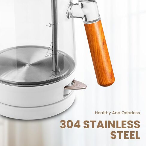 غلاية كهربائية للشاي والقهوة سعة 1.0 لتر، غلاية شاي كهربائية سريعة الغليان 1000 وات، غلاية شاي زجاجية صغيرة مع إغلاق تلقائي، إبريق شاي بمقبض خشبي فريد، خالية من مادة BPA in Kuwait