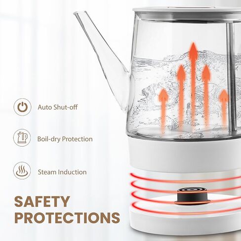 غلاية كهربائية للشاي والقهوة سعة 1.0 لتر، غلاية شاي كهربائية سريعة الغليان 1000 وات، غلاية شاي زجاجية صغيرة مع إغلاق تلقائي، إبريق شاي بمقبض خشبي فريد، خالية من مادة BPA in Kuwait