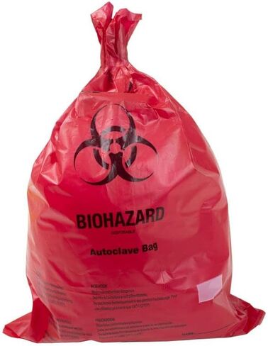 United Scientific™ Biohazard Waste Bags, 25 X 35", 10 Gallons, No Leak Bags - Biohazard Symbol for Safe Infectious Waste Disposal. Great for Lab Containers, Swabs, Pads, Gloves in Kuwait