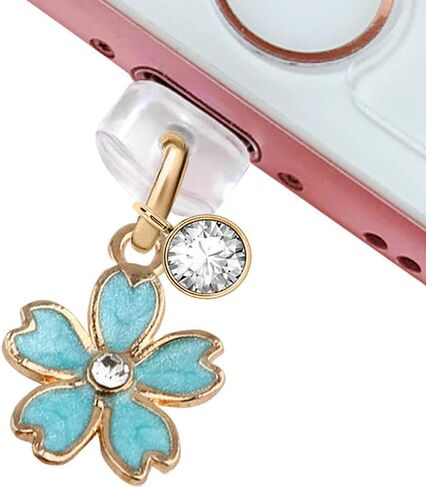 ELISE & FONDA CP162 منفذ شحن USB مضاد للغبار، قلادة صغيرة على شكل زهرة الكرز لهاتف iPhone 11/ XS MAX/XR/X/8 Plus/7/6S/7/SE iPad iPod (أزرق) in Saudi Arabia