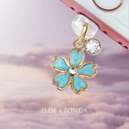 ELISE & FONDA CP162 منفذ شحن USB مضاد للغبار، قلادة صغيرة على شكل زهرة الكرز لهاتف iPhone 11/ XS MAX/XR/X/8 Plus/7/6S/7/SE iPad iPod (أزرق) in Saudi Arabia