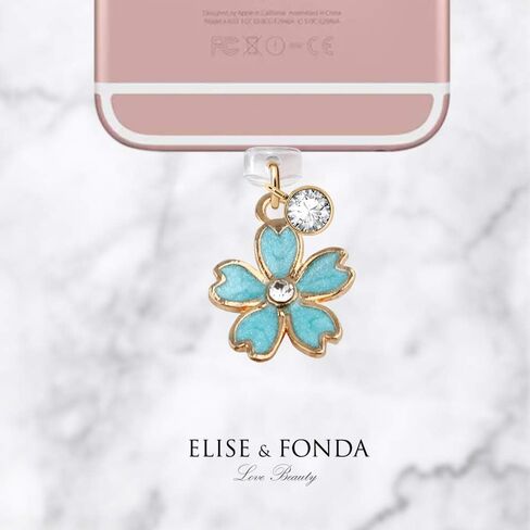ELISE & FONDA CP162 منفذ شحن USB مضاد للغبار، قلادة صغيرة على شكل زهرة الكرز لهاتف iPhone 11/ XS MAX/XR/X/8 Plus/7/6S/7/SE iPad iPod (أزرق) in Saudi Arabia