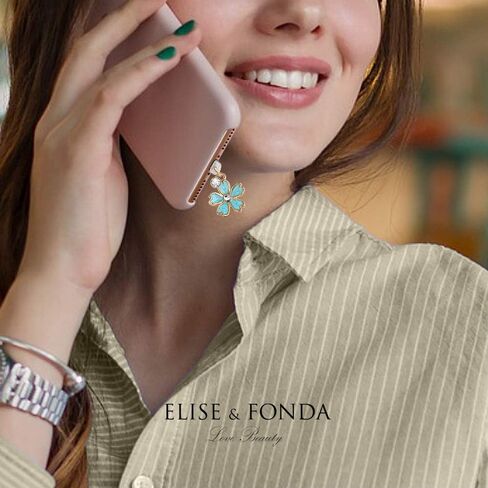 ELISE & FONDA CP162 منفذ شحن USB مضاد للغبار، قلادة صغيرة على شكل زهرة الكرز لهاتف iPhone 11/ XS MAX/XR/X/8 Plus/7/6S/7/SE iPad iPod (أزرق) in Saudi Arabia