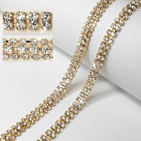 2 صفوف 4 ياردة من حجر الراين سلسلة إغلاق للحرف اليدوية، شريط شرائط حجر الراين، ديكور DIY (كريستال) in Kuwait