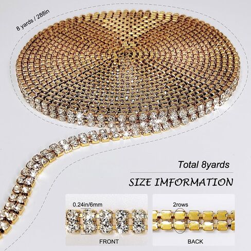 2 صفوف 4 ياردة من حجر الراين سلسلة إغلاق للحرف اليدوية، شريط شرائط حجر الراين، ديكور DIY (كريستال) in Kuwait