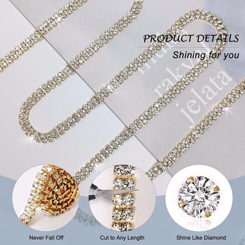 2 صفوف 4 ياردة من حجر الراين سلسلة إغلاق للحرف اليدوية، شريط شرائط حجر الراين، ديكور DIY (كريستال) in Kuwait