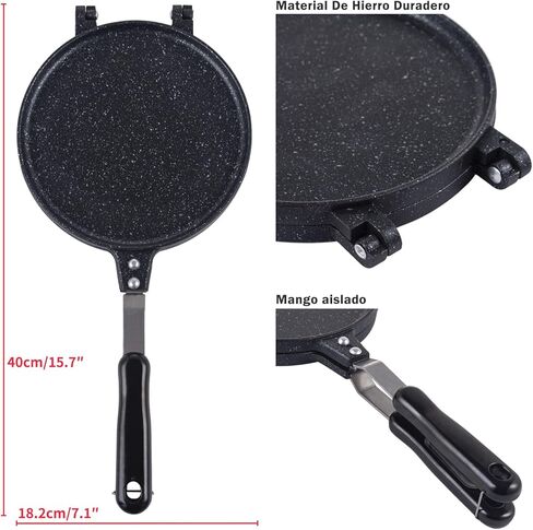 برينسا بارا تورتيلا دي هارينا، 7.5 بوصة كوماليس بارا لا استوفا دي تيفلون تورتيليرا ميكسيكاناس بارا هاسر تورتيلا تشاباتي دي مايز واي روتي، موقد علوي، صانع كويساديلا، ضغط وطباخ حديد الزهر in Kuwait