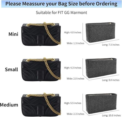 Felt Insert Purse Organizer with Zipper fit GG Marmont Matelasse Shoulder Bag, Organizer Handbag Tote Liner Pouch for Women Inner Bladder Bag Storage Bag (Small, Beige) in Kuwait