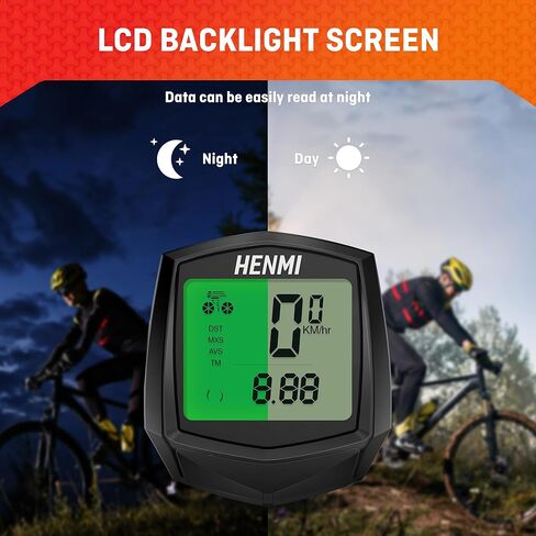 كمبيوتر الدراجة HENMI، عداد مسافات الدراجة مقاوم للماء مع شاشة LCD عداد السرعة متعدد الوظائف عداد السرعة اللاسلكي للدراجة in Kuwait