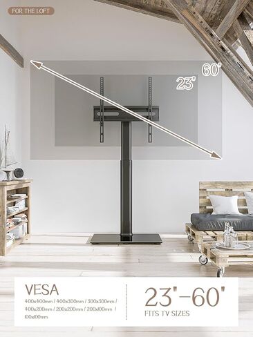 Universal Floor TV Stand with Mount 70 Degree Swivel 9 Level Height Adjustable and Space Saving Design for Most 27 to 60 inch LCD, LED OLED TVs, Perfect for Corner & Bedroom AX1006TB in Saudi Arabia