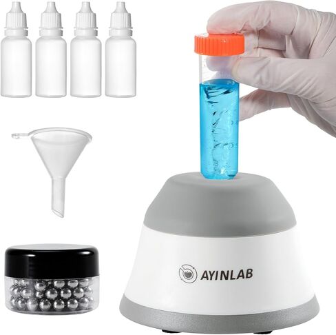 خلاط دوامي صغير مع وظيفة اللمس، خلاط دوامي للمختبر، طلاء أظافر، مواد لاصقة للرموش وخلط طلاء الأكريليك، يتضمن 120 كرة خلط من الفولاذ المقاوم للصدأ، 4 زجاجات، 1 قمع in Kuwait