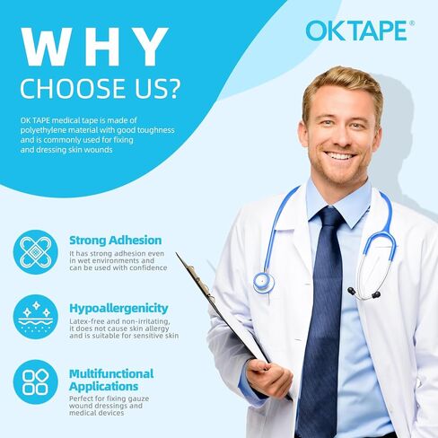 OK TAPE OKPore Transparent Surgical Tape, First-Aid Medical Hypoallergenic Tape, Latex Free, Pack of 12 Rolls, Size: 1“*10yds in Saudi Arabia