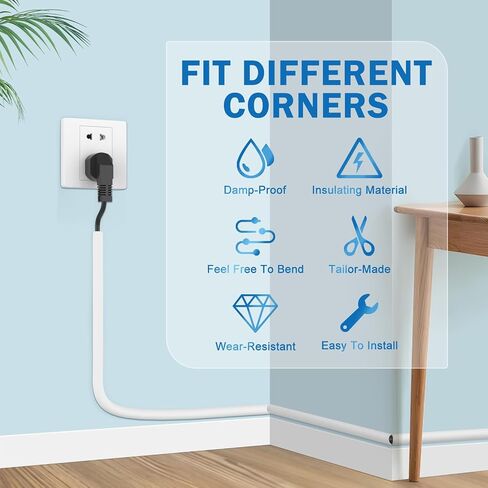 UOMTFAI Wall Cord Hider 118 Inch - Self-Adhesive Wire Cover Raceway for Walls, Flexible PVC Cable Concealer for Home and Office, W0.59 H0.39in - White in Kuwait