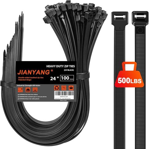 Long Zip Ties Heavy Duty 24 inch，400 LBS Tensile Strength With Double Sided Toothed Super Durable Cable Ties ，Extra Large Wire Ties Adjustable Nylon Tie Wraps for Indoor Outdoor （100 Pack Black） in Saudi Arabia