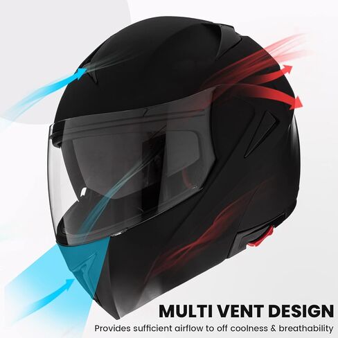 ILM Motorcycle Helmets Modular Dual Visor Flip-up Full Face Street Bike Racing Helmet DOT 5 Colors Model 808 (L, Matte Black) in Saudi Arabia