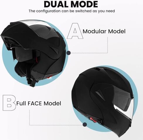 ILM Motorcycle Helmets Modular Dual Visor Flip-up Full Face Street Bike Racing Helmet DOT 5 Colors Model 808 (L, Matte Black) in Saudi Arabia