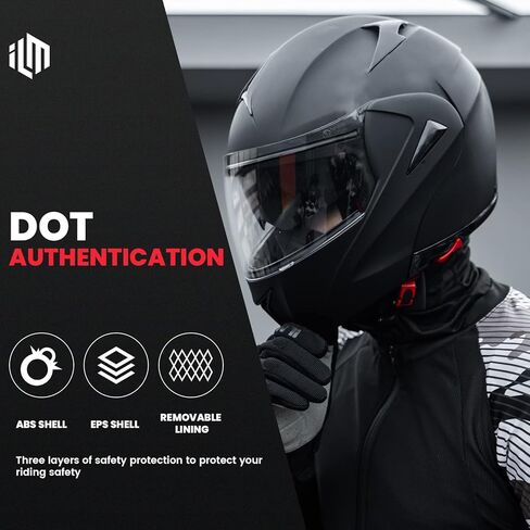 ILM Motorcycle Helmets Modular Dual Visor Flip-up Full Face Street Bike Racing Helmet DOT 5 Colors Model 808 (L, Matte Black) in Saudi Arabia
