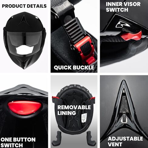 ILM Motorcycle Helmets Modular Dual Visor Flip-up Full Face Street Bike Racing Helmet DOT 5 Colors Model 808 (L, Matte Black) in Saudi Arabia