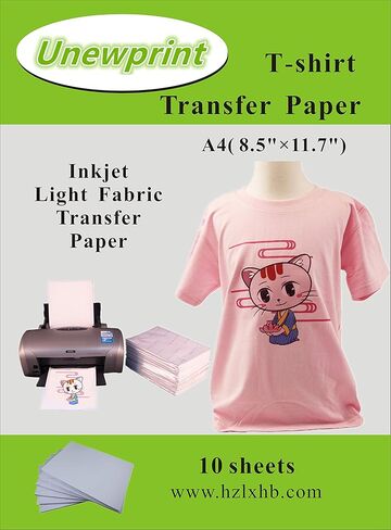 ورق نقل حراري للنسيج الخفيف، ورق نقل حراري نافث للحبر مقاس 8.5 بوصات و11 بوصة، حزمة العملاء 10 أوراق، بواسطة Unewprint (8.3 بوصات و11.7 بوصة) in Kuwait