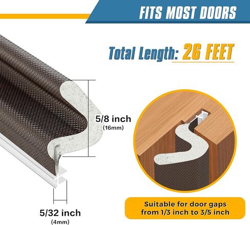 Weather Stripping Door Seal Strip 26FT Door Soundproofing V-Shape Sound Proof Door Sealers for Door Frame, Door Insulation Strip for Large Gap，Brown in Kuwait