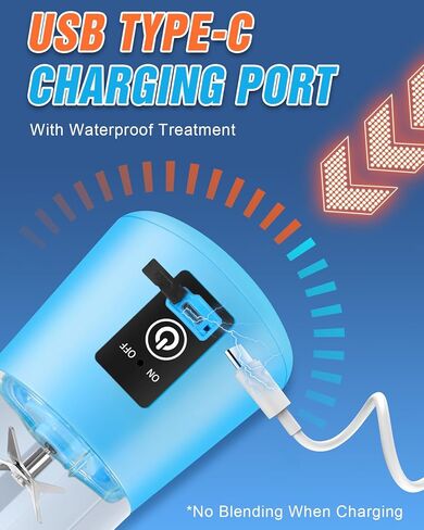 خلاط محمول للمخفوقات والعصائر، كوب عصارة 6 شفرات قابل لإعادة الشحن عبر USB، خلاط شخصي مع تشغيل بلمسة واحدة، عصير خلاط للمطبخ، والسفر والرياضة in Kuwait