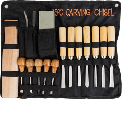 Fving Wood Carving Tools Set of 16, Chisels with Canvas Case,Gouges and Woodworking Chisel Set with Sharpening Stone and Wooden Blocks for Beginners Professionals, Wood Carving Kit in Saudi Arabia