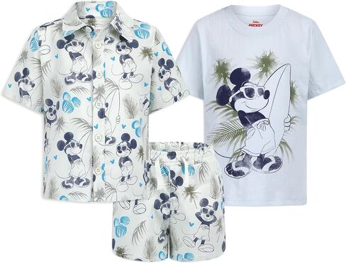 Disney Mickey Mouse Boys 3 Piece Shorts Set with Buttoned Down Shirt and T-Shirt for Toddlers - Green in Saudi Arabia