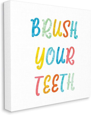 Stupell Industries Brush Your Teeth Dental Hygiene Kids Typography Canvas Wall Art, 17 x 17, Multi-Color in Saudi Arabia
