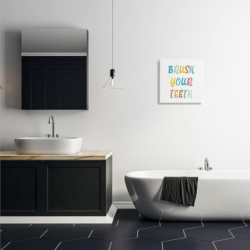 Stupell Industries Brush Your Teeth Dental Hygiene Kids Typography Canvas Wall Art, 17 x 17, Multi-Color in Saudi Arabia