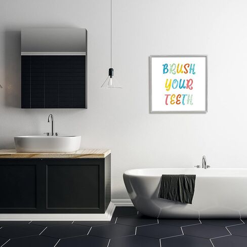 Stupell Industries فرشاة أسنانك وصحة الأسنان للأطفال، من تصميم Daphne Polselli لوحة فنية جدارية مؤطرة باللون الرمادي، 24 × 24، متعددة الألوان in Saudi Arabia