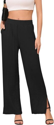 DILIUXING Women's Wide Leg Lounge Pants with Pockets Side Slits Lightweight High Waisted Loose Trouser in Saudi Arabia