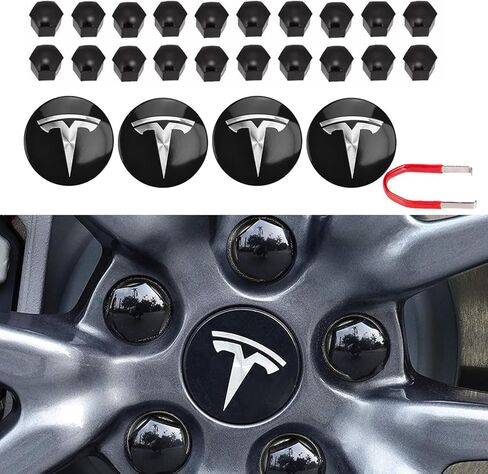 أغطية مركز العجلة/أغطية محور العجلة غطاء مركزي لطراز Tesla 3، Y، S/X، مع 4 أغطية مركزية فضية + 20 أغطية صامولة للعجلة ملحقات Tesla in Kuwait
