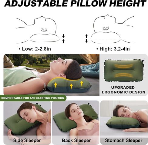 Inflatable Camping Pillow for Sleeping - Self Inflating Travel Camp Pillow Ultralight Backpacking Pillow Blow Up Air Pillow for Neck Lumbar Support with Carry Bag in Kuwait