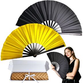2 Packs Large Folding Fan, popping clacking fans for line dancing, boots on the ground hand fan foldable (black and gold) in Saudi Arabia