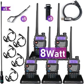 راديو BAOFENG 5RM 10W طويل المدى - جهاز استقبال الطقس المحمول NOAA UV-5R المحسن، بطارية قابلة لإعادة الشحن 2500 مللي أمبير في الساعة، شحن USB-C، 999CH (عبوتان) in Kuwait