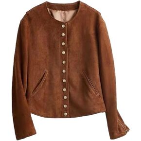 Genuine Sheepskin Leather Trendy Short Causal Outfit Brown Suede Coat Jacket for Women in Saudi Arabia
