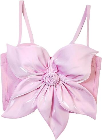 حزب المرأة المحصول الأعلى ثلاثي الأبعاد للزهور bustier الخروج من ملهى ليلي حفلة Y2K أكمام سباغيتي حزام كامي قمم كامي in Kuwait