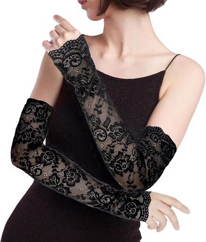 Lace Arm Sleeves For Women, Long Fingerless Lace Sleeves Fingerless Arm Covers Warmers Black for Tea Party Wedding Opera Decoration in Saudi Arabia