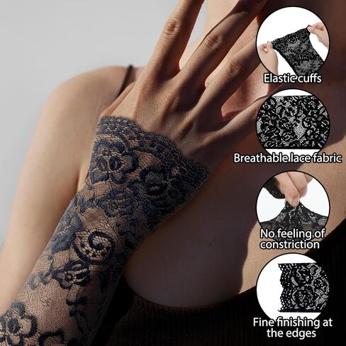 Lace Arm Sleeves For Women, Long Fingerless Lace Sleeves Fingerless Arm Covers Warmers Black for Tea Party Wedding Opera Decoration in Saudi Arabia