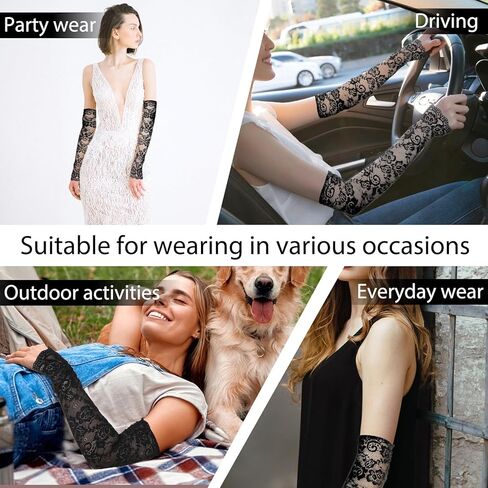 Lace Arm Sleeves For Women, Long Fingerless Lace Sleeves Fingerless Arm Covers Warmers Black for Tea Party Wedding Opera Decoration in Saudi Arabia