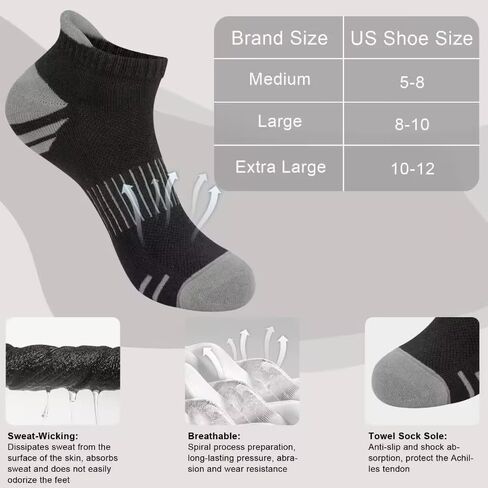 YSense Ankle Socks for Women Men, Thick Cushioned Running Athletic Cotton Socks with Moisture Wicking Low Cut No Show in Kuwait