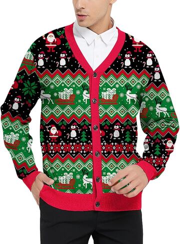 Goodstoworld Men's 2024 Ugly Christmas Cardigan Cozy Pullover Sweater V Neck Buttons Soft Knitwear in Saudi Arabia