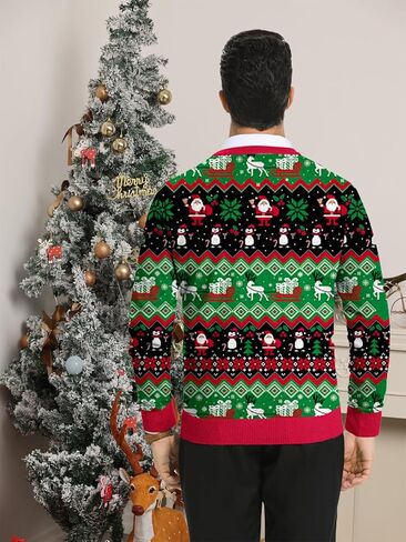 Goodstoworld Men's 2024 Ugly Christmas Cardigan Cozy Pullover Sweater V Neck Buttons Soft Knitwear in Saudi Arabia